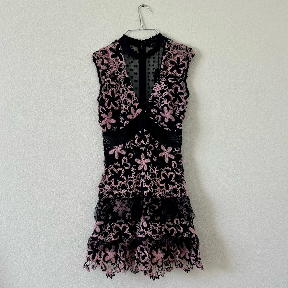 Romeo & Juliet Couture Dress | Small NWT | Black and Pink Floral Crochet Lace